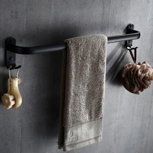 Bathroom Black Towel Rack Wall-mounted Black Toilet Space Aluminum Towel Bar with Hook Bathroom Accessories