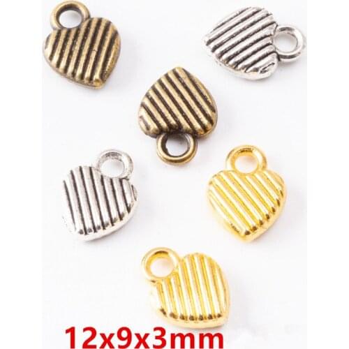 New 50pcs/lot 12x9x3mm Three Colors Plated Heart Charms Pendant For Making DIY Handmade Jewelry