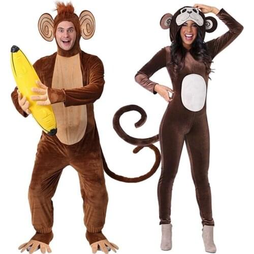 New Brown Monkey Onesie Pajamas Animal Winter Onesie Adults Halloween Banana Cosplay Costume Party Gift for women