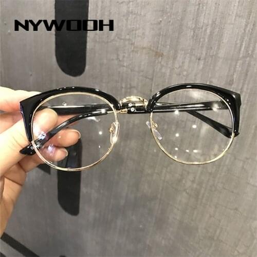 NYWOOH Cat Eye Glasses Frames Women Retro Transparent Half Frames Eyeglasses Frame Optical Spectacles
