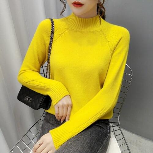 2021 Autumn Winter Knitted Jumper Tops Half Turtleneck Pullover Casual Sweaters Women Shirt Long Sleeve Tight Sweater Pull Femme