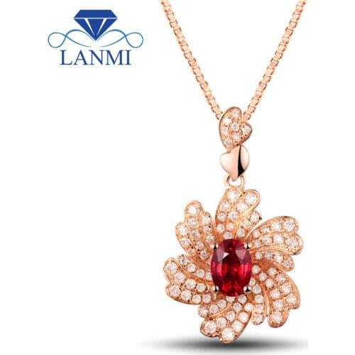 Oval Cut Natural Diamond Ruby Pendant Necklace And 14Kt Rose Gold Pendant For Sale WP060