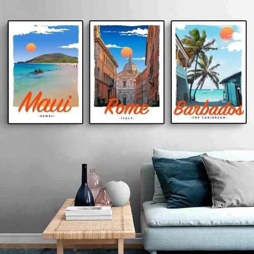 World Travel Poster Hawaii Italy Island Seascape Canvas Prints Beach Decoration Pictures Room Modern Wall Art Decor Painting