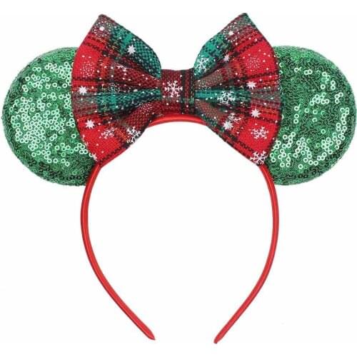 Disney Mouse Ears Headband Dot Christmas Sequins DIY Hair Bows Hair Accessories Bandanna For Girls Party Boutique