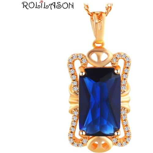 ROLILASON New Style Hot Sell Blue Zircon Gold Tone Fashion Jewelry Pendant for Women Party LNS635