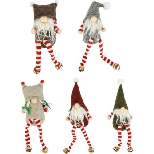 Christmas Faceless Gnome Plush Doll with Long Dangling Legs Jingle Bell Santa Claus Tomte Stuffed Sitting Toy Xmas Holiday Party