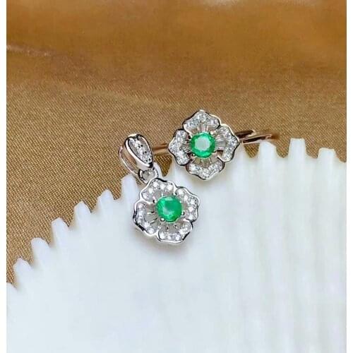 SHILOVEM 925 sterling silver Natural Emerald rings pendants send necklace fine Jewelry party women 3.5*3.5mm mtzj3.5z3.501agml
