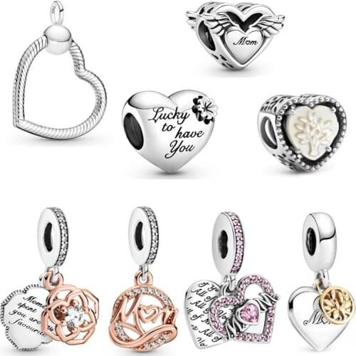 Fit Pandora Bracelets Heart Pendant Mothers Love Charms 925 Original Sterling Silver Beads for Jewelry Making DIY Women