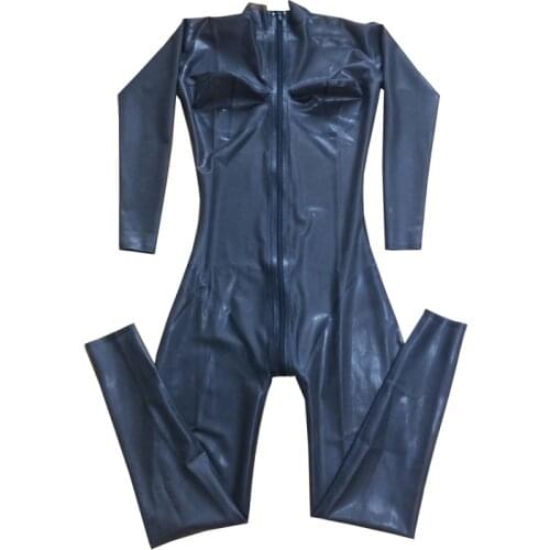 Front Zip Female Latex Catsuit with 3D Chest Cups Rubber Transparent Black Latex Fetish Party Bodysuit Custom Made S-LC342