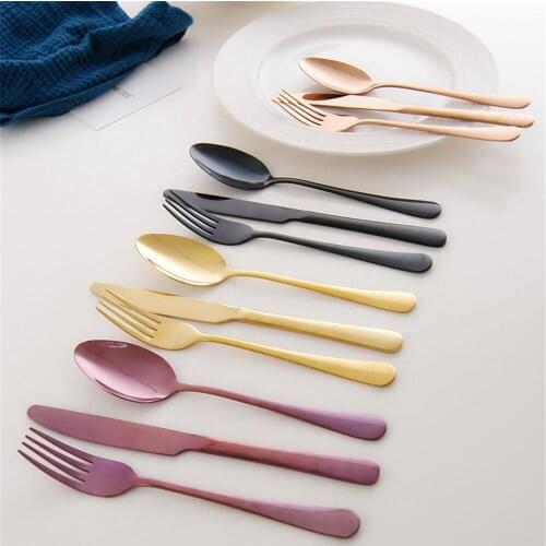 Vintage 304 Stainless Steel Black Rose Gold Blue Cutlery Tableware Set Dinnerware Sets Dinner Knife Fork Teaspoon 4pcs