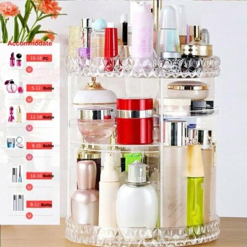 360 Degree Spin Rotating Transparent Makeup Cosmetic Box Storage Organizer Case
