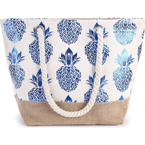 New Style Womens Cotton Shopping Bag Canvas Pineapple Printed Shoulder Bag Female Large Capacity Ladies Beach Bag Handbag