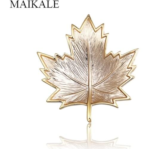 MAIKALE Vintage Metal Brooch Pin Gold Silver Color Maple Leaf Brooches for Women Shawl Suit Shirt Girls Bag Pendant Broche Gifts