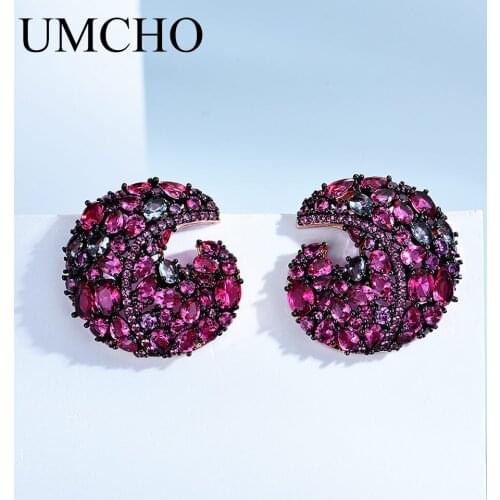 UMCHO Real 925 Sterling Silver Drop Earrings Created Nano Colorful Gemstone Earrings For Women Wedding Party Gift Fine Jewelry