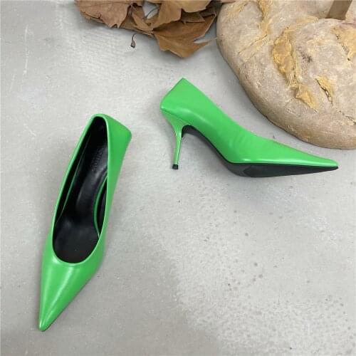 2021 Women 8cm High Heels Luxury Pointed Toe Pumps Scarpins Office Ladies Designer Green Heels Prom Stiletto Dress Party Shoes