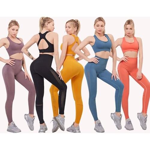 Womens Sports Set 2 Piece Workout Clothes Sports Bra With Hasp High Waist Leggings Yoga Suit Running Outfits Tracksuit