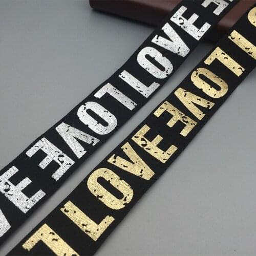 1Meter Elastic Band 4cm Gold Silver Love Elastic Bands 40MM Clothing Bags Trousers Elastic Webbing Straps DIY Sewing Accessories