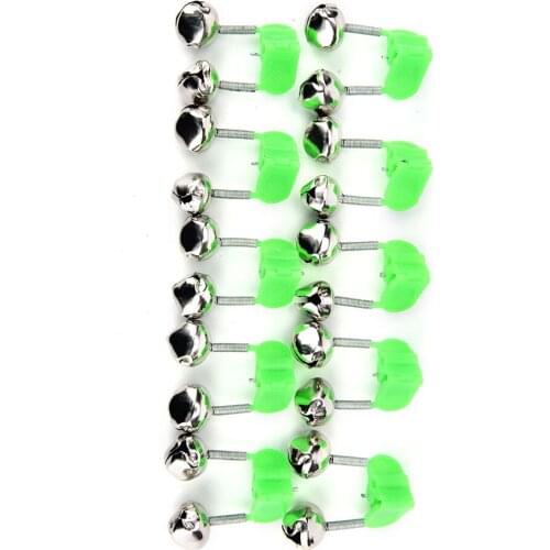 10pcs Bite Alarms Fishing Rod Bells Fishing Accessory Rod Clamp Tip Clip Bells Ring Green ABS Outdoor Metal