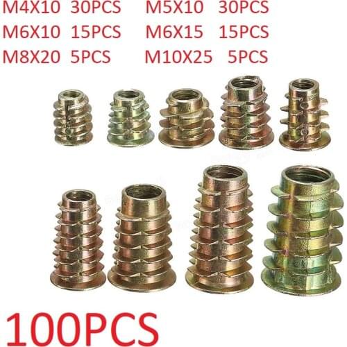 100pcs M4 M5 M6 M8 M10 Zinc Alloy Furniture Hex Socket Inserts Threaded Hex Drive Inserts Wood Screw Inserts Nuts Tool Kit