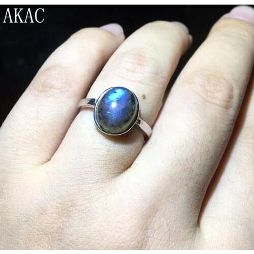 2rings/set AKAC 925sterling silver approx8-9*10-11mm natural labradorite adjustable ring
