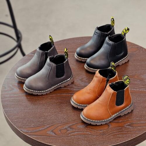 2021 New Winter Children Shoes PU Leather Waterproof Martin Boots Kids Snow Boots Brand Girls Boys Rubber Boots Fashion Sneakers