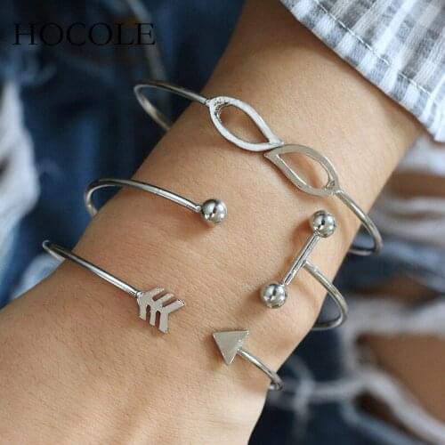 3pcs/set Simple Silver Color Leaf Arrow Ball Bracelet Set Adjustable Open Bangles For Women Statement Jewelry Pulseras Mujer