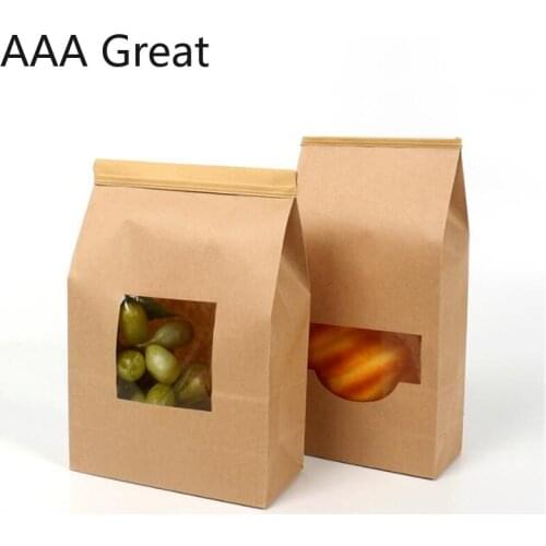 50Pcs/Lot Bakery Bags With Clear Window Sealing Grease Proof Kraft Paper Bag for Food Snacks Cookie Coffee Stand Up Bread Pouch