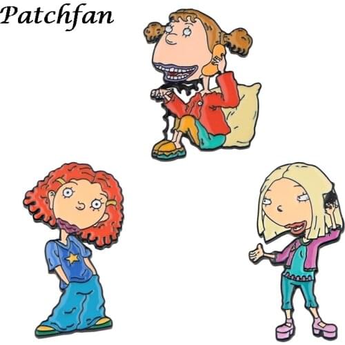 AD159 Patchfan Cartoon Funny Girls Metal Enamel Pin Collar Badge Lapel Brooch Shirt Jewelry Kids Gift