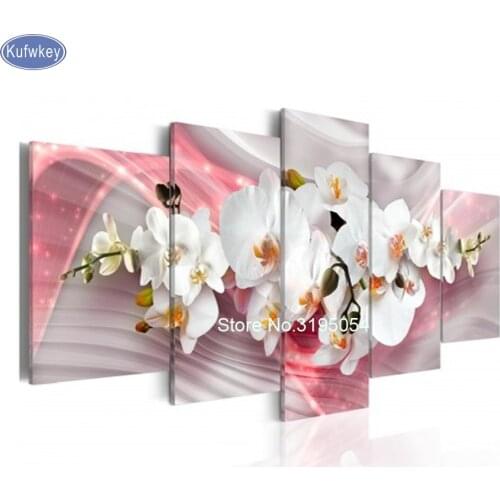 5 pcs 5D,diy,Diamond Painting pink orchid,Full,Diamond Embroidery,3d picture,Cross Stitch,Diamond Mosaic,Still life,home decor