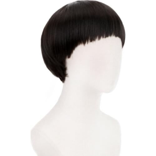 Free beautyBlack Short Spock Cosplay Wig-1960s Men Synthetic Bowl Cut Mushroom Hair Wigs for Anime Movie Party Costume Halloween