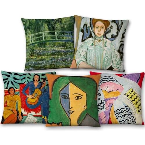 Henri Matisse Girl Portrait Art Cushion Covers Hand Painting Beige Linen White Polyester Pillow Case 45X45cm Sofa Decoration