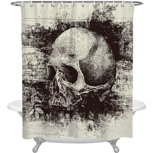 Skull Head Splash Ink Bathroom Shower Curtain Polyester Fabric Waterproof Shower Curtains with Hooks