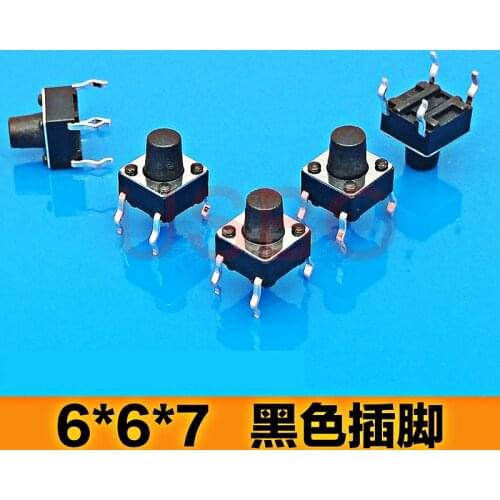 Black 6*6*7MM vertical touch switch 4 pin micro button switch Small brass legs Tact Switch