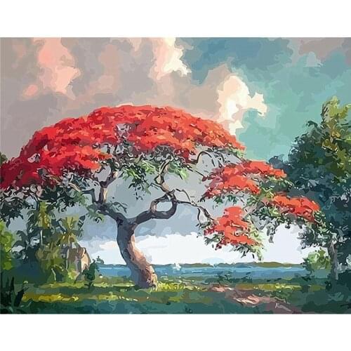 DIY Oil Painting By Numbers Kits 60x75cm Scenery Coloring By Numbers On Canvas Frameless Tree Digital Painting Home Decor