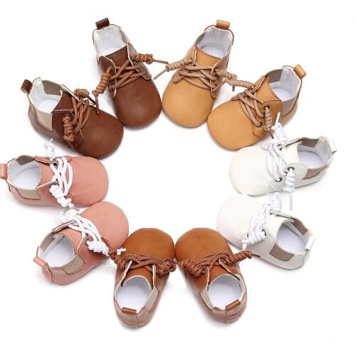 Infants Soft-Soled Shoes Leather Socks Walking Anti-Slip Birthday Gift Winter Lace-up Retro Sneaker Casual Shoes