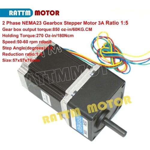 2 Phase Nema23 stepper Gearbox motor 1:5 Ratio 850oz.in 3.0A 4 wires for CNC Router Engraving machine 23HS8430G105