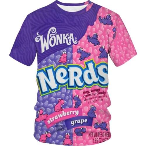 Summer Mens Short Sleeve T-Shirt 2021 New Fruit Candy Fries Style Pattern Fashion Trend Simple Loose Large Size