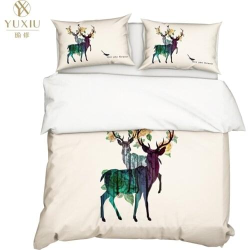 YuXiu 3D Printing Animal Elk Psychedelic Duvet Covers Black Bedding Set Bed Linen Cover Pillowcases King Queen Full Twin Double