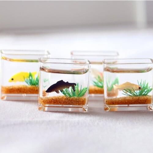 Dollhouse Miniature Glass Fish Tank Bowl Aquarium Doll House Home Ornament Toy For Dollhouse Decals