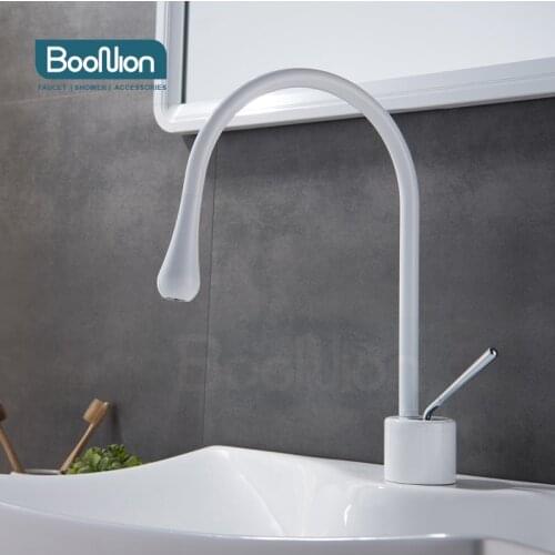 Boonion brass basin mixer white bathroom tap single handle hot & cold single hole simple style Water Droplet series