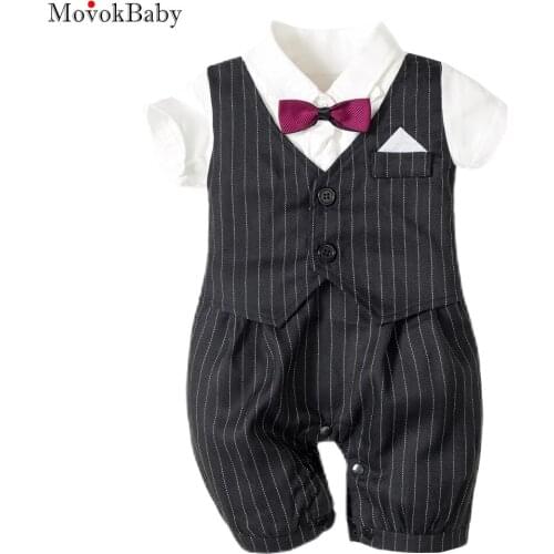 Newborn Baby Summer Clothing Formal Suit Rompers Bow Jumpsuit Cotton Fashion Striped Party Dresses One Set