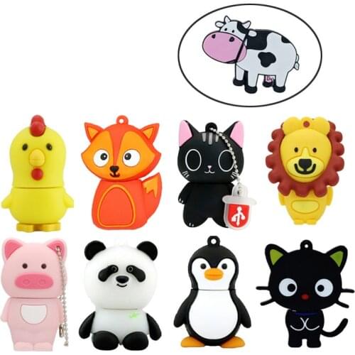 Cute Cartoon Cat Donkey USB Flash Drive Animal Lion Tiger Pig Memory Stick Pendrive USB Stick Pen Drive 32GB 16GB 8GB Flash Card