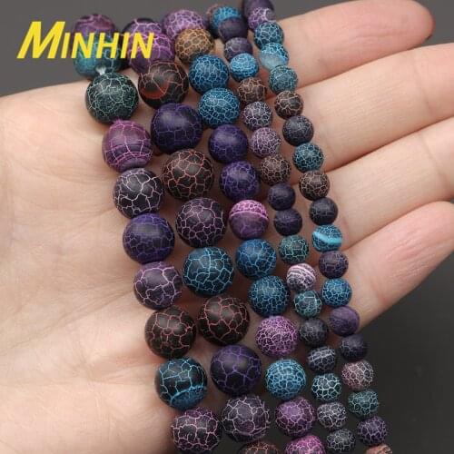 MINHIN Natural Stone Beads Colorful Frost Cracked Dream Fire Dragon Veins Beads For Jewelry Making 6 8 10mm Round Beads