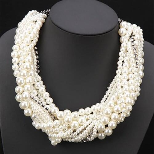 Retro Multi-Level Exaggerated Imitation Of Pearl Collarbone Chain Korean Edition Luxury Fashion Banquet Short Necklace Major