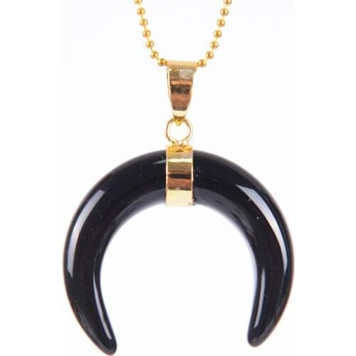 Fashion Natural Stone Crescent Charming Crystal Beads Half Moon Pendant Without Chain Wire Fit DIY Necklace D859-D862