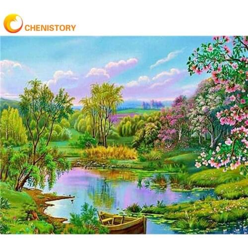 CHENISTORY DIY Oil Painting By Numbers Spring Mountain Scenery Picture By Number 60x75cm Framed On Canvas Home Decor Artwork