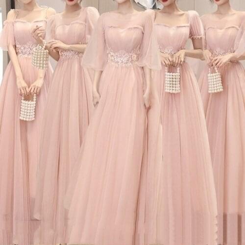 2021 New Long Pink Bridesmaid Dresses Women Wedding Party Dress Sweet Memory Girls Robe Floor Length Vestidos Formal Gown
