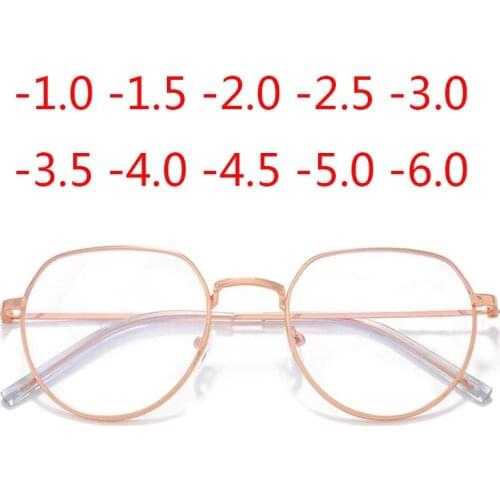 Rose Gold Irregular Frame Finished Myopic Glasses Women Retro Metal Student Short-sighted Spectacle 0 -1.0 To -6.0