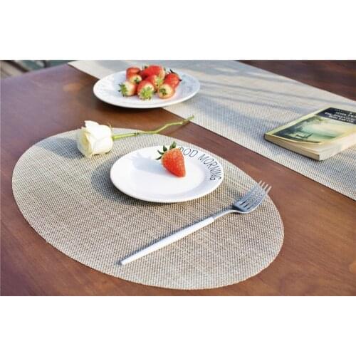 4Pcs/lot Oval Placemat PVC Dining Table Mat Weave Disc Pads Bowl Pad Coasters Waterproof Table Cloth Pad Slip-Resistant Pad