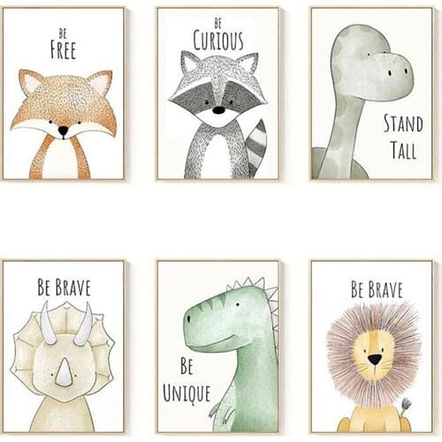 Animal Print Picture Cartoon Mural Nursery Canvas Painting Modern Living Room Decoration Kindergarten Wall Art Kids Hone Bedroom